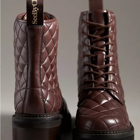 See by Chloe Brown Quilted Combat Boots - Picture 2 of 3